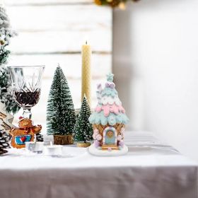 Gingerbread House Decorations, Pastel Pink Gingerbread Christmas Decor, Christmas Resin Ginger Bread Treehouse Decorations Indoor, Xmas Tabletop (Option: PinkBlue)
