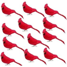12 Pcs Red Birds Cardinal With Clip On Christmas Tree Decoration Artificial Red Birds With Feathers For Wreath Ornaments (Option: Red)